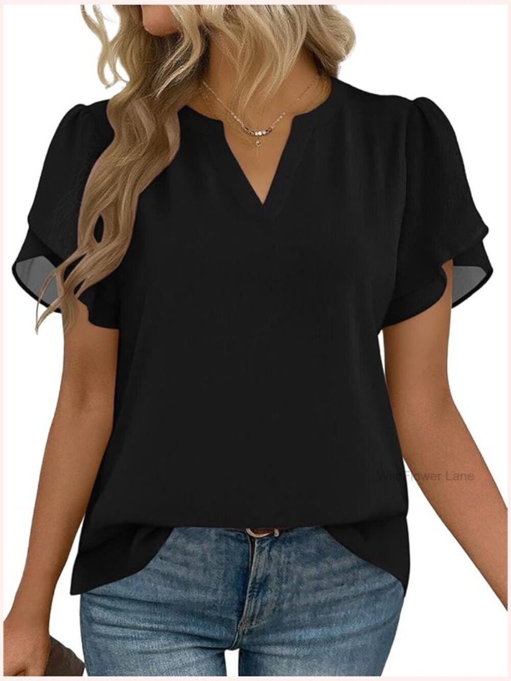 Dressy Casual Flowy Blouse - Short Sleeve V Neck Work Top